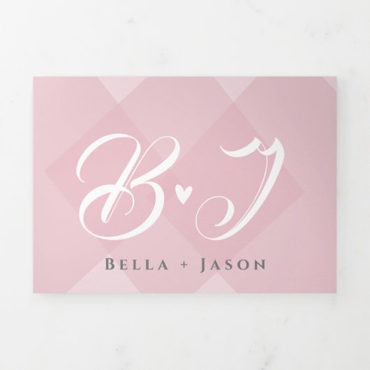 Elegante Schattigee Roze Pastel Kleur Foto Huwelij Drieluik Uitnodiging (Cover)