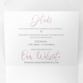 Elegante Schattigee Roze Pastel Kleur Foto Huwelij Drieluik Uitnodiging (Binnenzijde eerst)