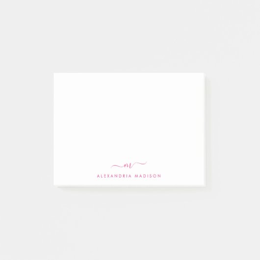 Elegante Schattigee stijlvolle Magenta Roze Monogr Post-it® Notes (Voorkant)