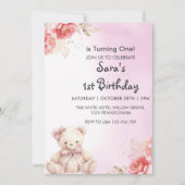 Elegante & Schattigee Teddy Bloemen Eerste 1e verj Kaart (Voorkant)