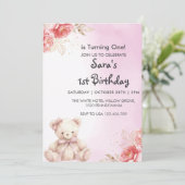 Elegante & Schattigee Teddy Bloemen Eerste 1e verj Kaart (Staand voorkant)