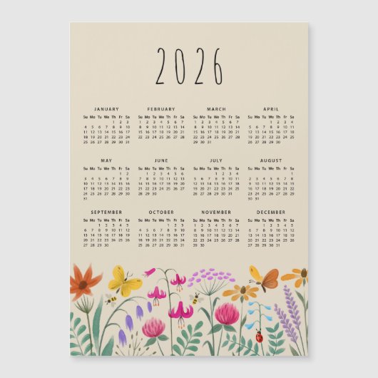 Elegante Schattigee Waterverf Wildflowers Kalender (Voorkant)