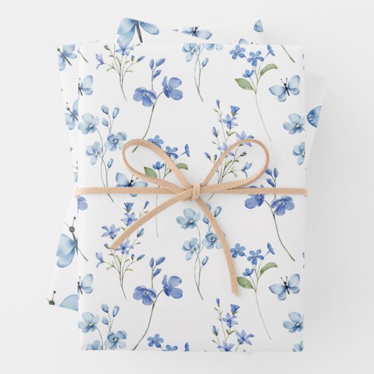 Elegante Schattigee Wildbloemen en Vlinders Inpakpapier Vel (In situ)