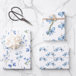 Elegante Schattigee Wildbloemen en Vlinders Inpakpapier Vel