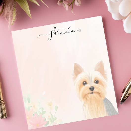 Elegante Schattigee Yorkie Waterverf Bloemen geper Notitieblok