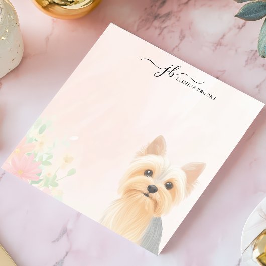 Elegante Schattigee Yorkie Waterverf Bloemen geper Notitieblok