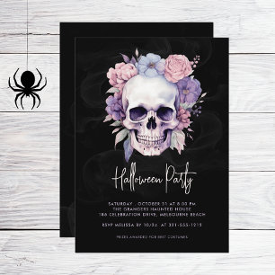 Elegante Schedel en Bloemrijke Gotische Halloween  Kaart