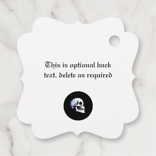 Elegante schedel gepersonaliseerde gotische bruilo bedankjes labels (Achterkant)
