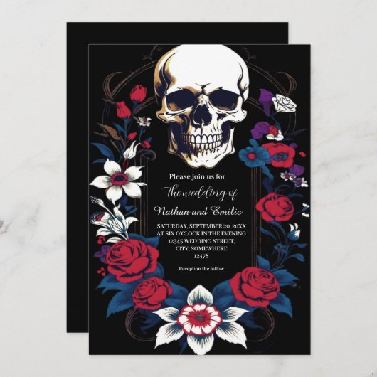Elegante Schedel gotische bruiloft uitnodiging (Voorkant / Achterkant)