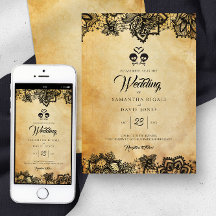 Elegante schedel Halloween bruiloft uitnodiging