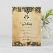 Elegante schedel Halloween bruiloft uitnodiging (Staand voorkant)