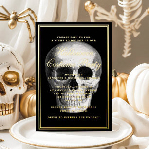 Elegante Schedel Halloween Feestkostuum Goud Folie Uitnodiging