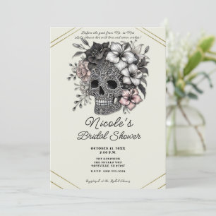 Elegante Schedel Met Exotische Bloemen Bruidsmeisj Kaart