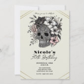 Elegante schedel met exotische bloemen verjaardags kaart (Voorkant)