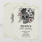 Elegante schedel met exotische bloemen verjaardags kaart (Voorkant / Achterkant)