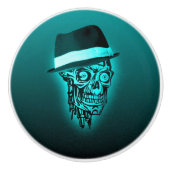 elegante schedel met pet, munt (C) Keramische Knop (Voorkant)