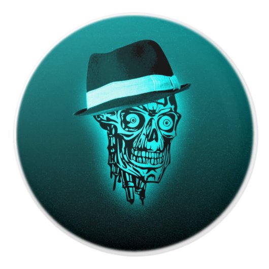 elegante schedel met pet, munt (C) Keramische Knop (Voorkant)