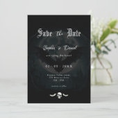 Elegante schedel vleermuizen maanlicht bruiloft go save the date (Staand voorkant)
