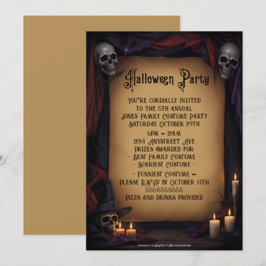 Elegante schedels en kaarsen Halloween Party Kaart (Voorkant / Achterkant)