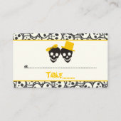 Elegante schedels Halloween gele bruiloft plaats k Plaatskaartje (Achterkant)