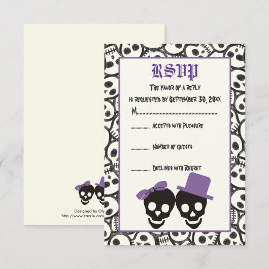 Elegante schedels Halloween paarse bruiloft RSVP k (Voorkant / Achterkant)