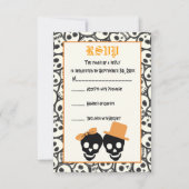 Elegante schedels Halloween sinaasappel bruiloft R RSVP Kaartje (Voorkant)