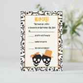 Elegante schedels Halloween sinaasappel bruiloft R RSVP Kaartje (Staand voorkant)