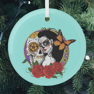 Elegante Schedelsuikers Monarch Rode Rozen Art Nou Glas Ornament