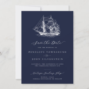 Elegante scheepvaart bruiloft marineblauw save the date