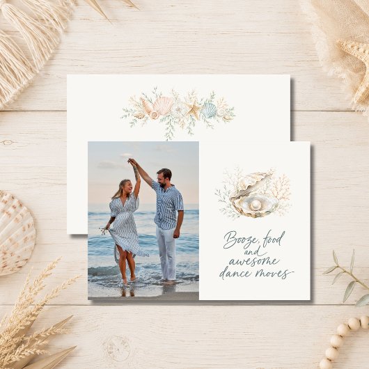 Elegante Schelp Strand Bruiloft Foto Save the Date