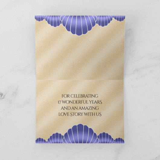 Elegante schelpen 17e trouwdag bedankkaart (Binnen)