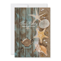 elegante schelpen strand bruidsuitnodiging theepar