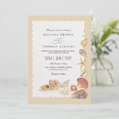 Elegante Schelpen Strand Zee Zand QR Code Trouwen Kaart (Staand voorkant)