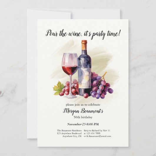 Elegante "Schenk de wijn in" thema 50e verjaardags Kaart (Voorkant)
