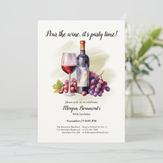 Elegante "Schenk de wijn in" thema 50e verjaardags Kaart (Staand voorkant)