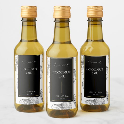 Elegante schets Zelfgemaakte Kokosolie Label Wijn Etiket (Flessen)