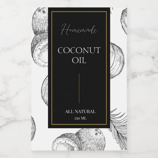 Elegante schets Zelfgemaakte Kokosolie Label Wijn Etiket (Enkel label)