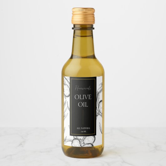 Elegante schets Zelfgemaakte Olijfolie Label Wijn Etiket (Voorkant)
