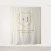 Elegante Schild monogram huwelijks achtergrond Wandkleed (Voorkant)