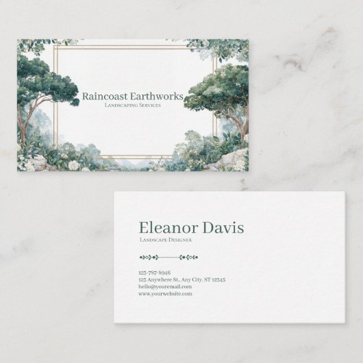 Elegante Schilderachtig Tuin Witte Bloemen Goud Li Visitekaartje (Voorkant / Achterkant)
