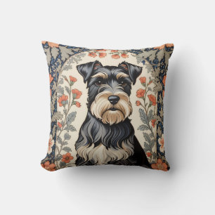 Elegante Schnauzer William Morris geïnspireerde bl Kussen