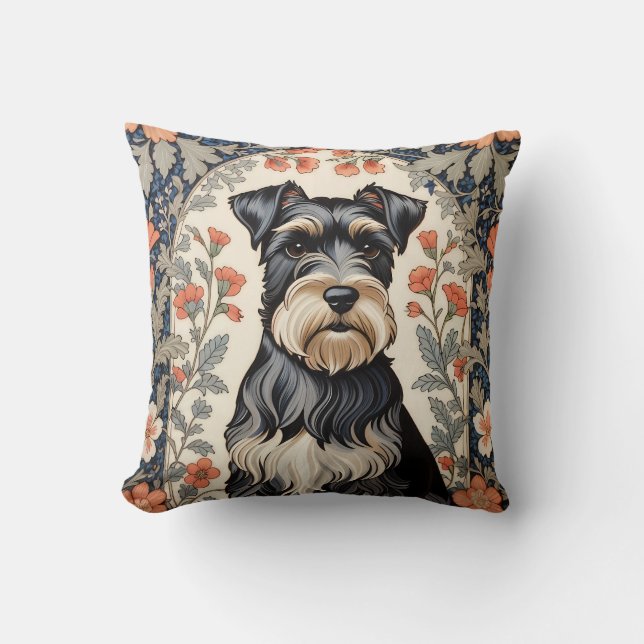 Elegante Schnauzer William Morris geïnspireerde bl Kussen (Voorkant)