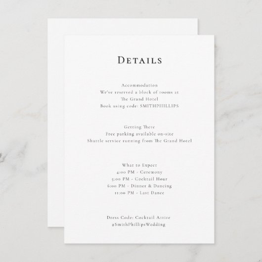 Elegante schone minimale huwelijksdetails informatiekaartje (Voorkant / Achterkant)