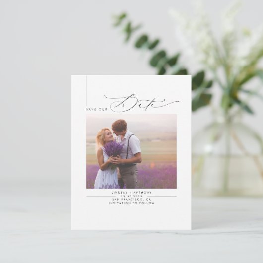 Elegante schone minimalist Bewaar de datumfoto Save The Date (Staand voorkant)