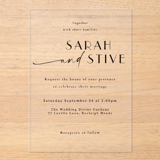 Elegante schone minimalistische ontwerp bruiloft acryl uitnodigingen (Voorkant)