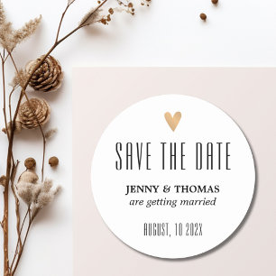Elegante schone trouw gouden hart save the date ronde sticker