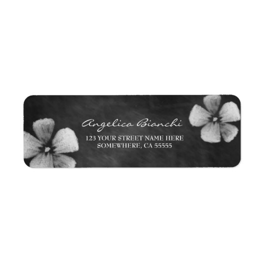 Elegante schoolbord bloemen retour adres label (Voorkant)