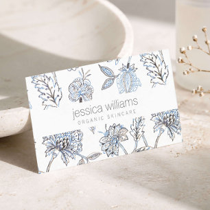 Elegante schoonheid blauwe bloempatroon Estheetici Visitekaartje