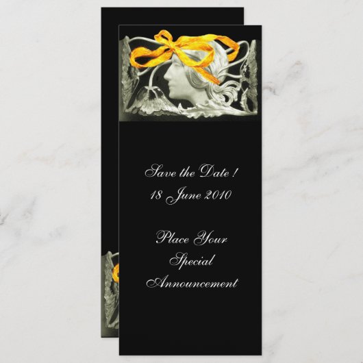 ELEGANTE SCHOONHEID / DAME MET GELE STROOK EN BLOE SAVE THE DATE (Voorkant / Achterkant)