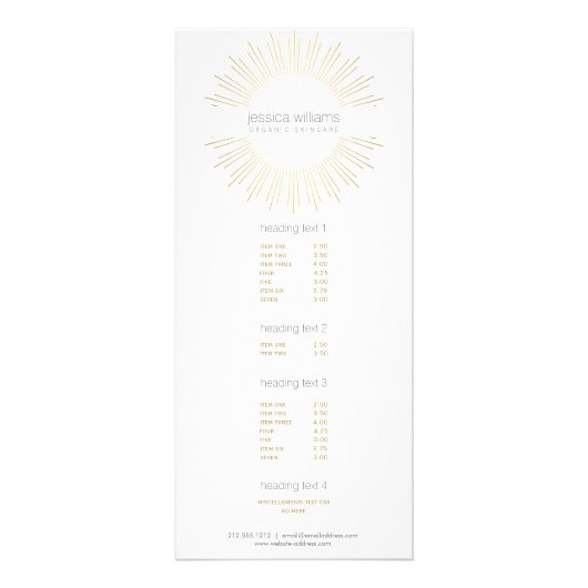 Elegante schoonheid Gold Sunburst Cosmetoloog, Sal Reclamekaart (Voorkant)